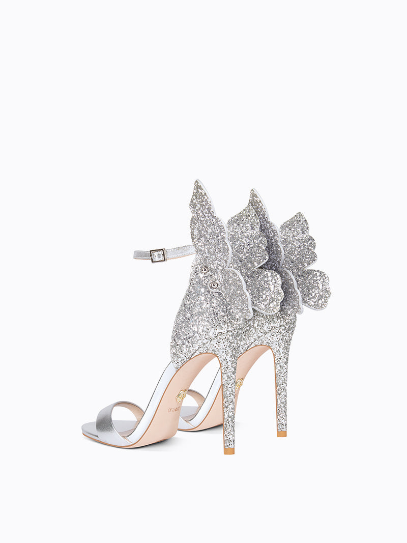 Sexy open-toed sequins glitter butterfly stiletto princess high heels sandals - Moxi