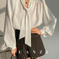 Huanzi new puff sleeves silk satin shirts top blouse - Oitr