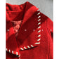 High end large lapel hand-patched leather weave woolen coat - Nuiee Red