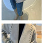 High end large lapel hand-patched leather weave woolen coat - Nuiee Ash Gray
