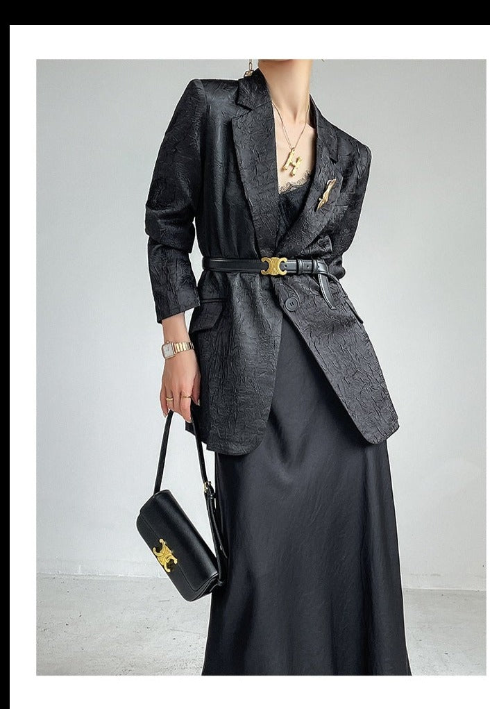 Huanzi high end designer high-quality satin jacquard suit jacket blazer - Nibi