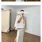 New spring and summer light luxury one-shoulder high-end slit dress- Tiomo white