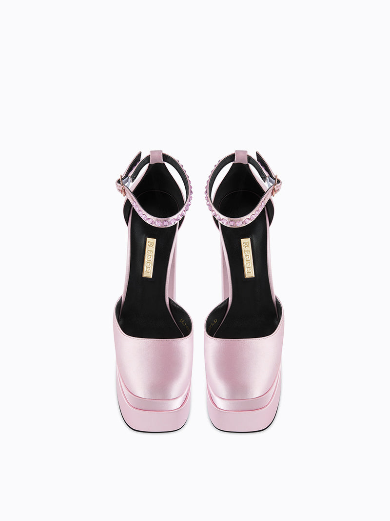Sky high Mary Jane square thick heel square head pastel pink shoes - Petiio