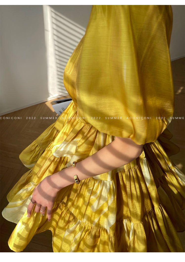 Aconiconi｜Sunset Magic Beaded High-end short dress - summer