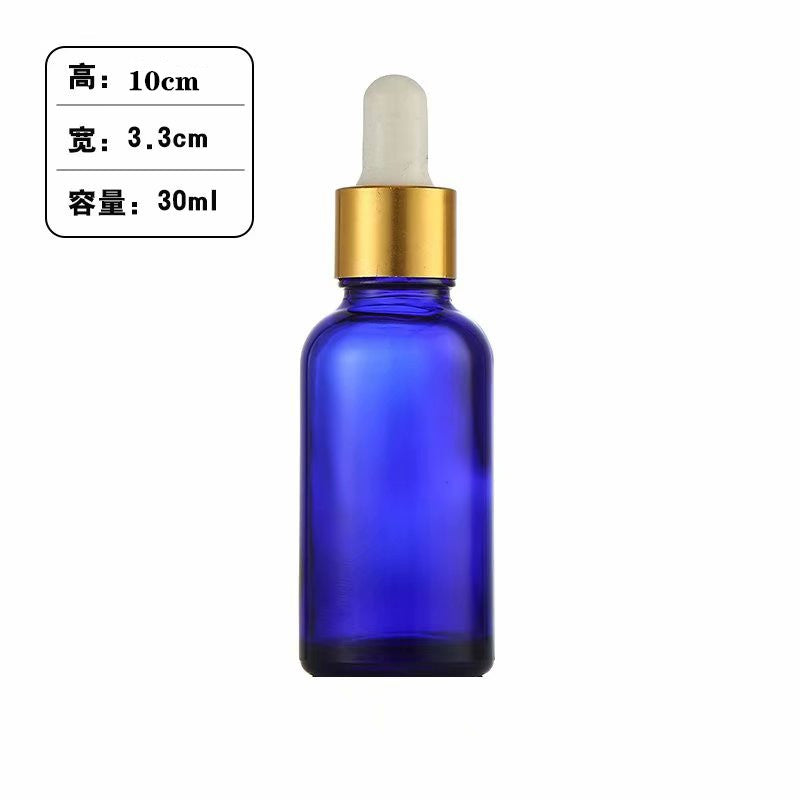 Transparent blue, green dark essential oil empty essence serum cosmetics gold dropper bottle