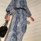 Aconiconi｜French  elegant blue print spring summer dress - hiju