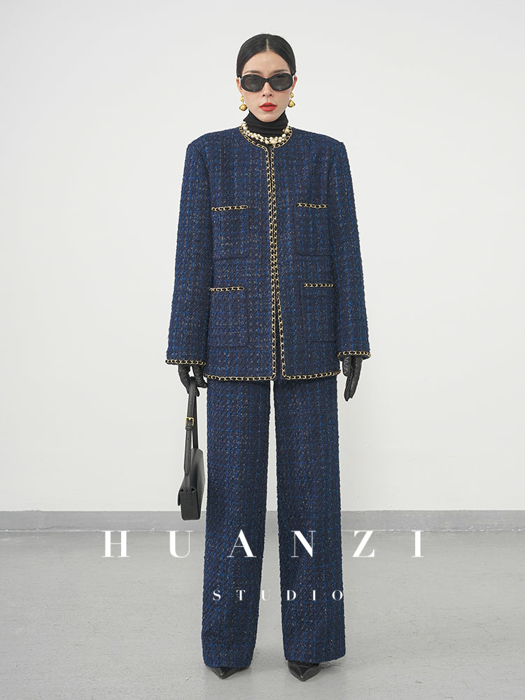 Huanzi new collection-level high-definition small fragrant wind jacket female plaid suit with a complete set- Bibi
