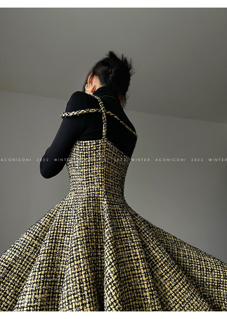 Aconiconi｜Short Skater Tweed dress- Hemerocallis