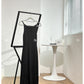 WANXO black one-shoulder suspender dress women's summer new 2022 sexy hollow knitted mid-length skirt
