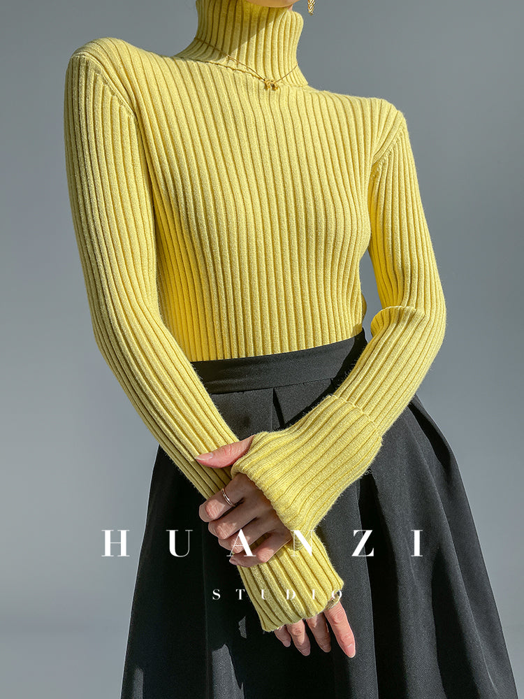High end pile collar knitted turtleneck sweater -Sulia Cream butter