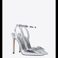 Silver pointed leather stiletto high heelssling back wedding shoes pump - Star