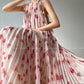 Aconiconi｜Flower heavy pleated French romantic vacation style loose sling midi dress - chimes