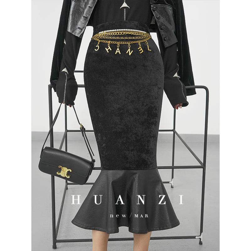 Huanzi new French elegant high waist thin and small fishtail skirt skirt female- Livia