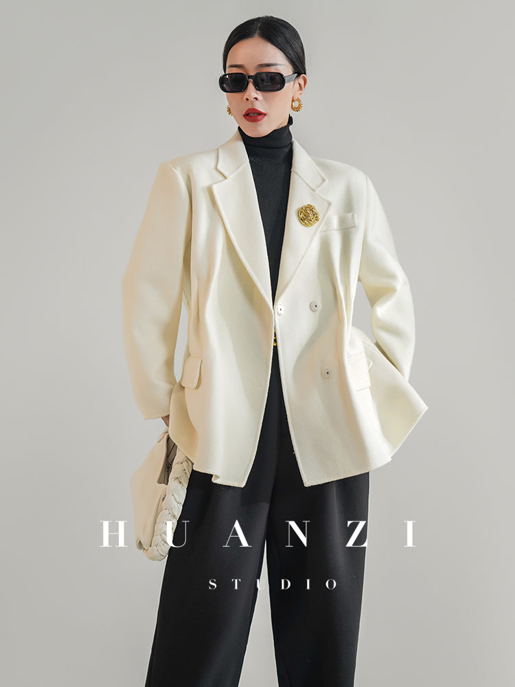Huanzi high-definition Australian wool hand-sewn double-sided woolen short coat suit jacket- Pilia