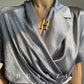 HUANZI custom designer high-end glossy silky elegant dress -Diana Pearl Gray