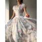 Aconiconi｜high-end V-neck exquisite printed tea summer dress- Yufu fairy