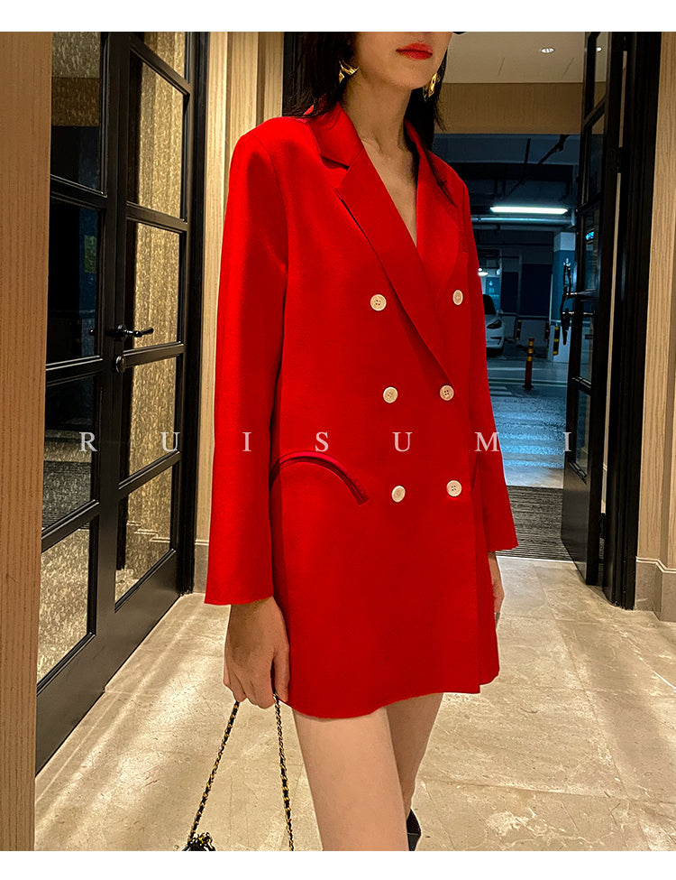 light luxury satin suit retro straight loose red blazer dress suit jacket TII