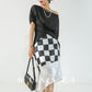 Huanzi custom triacetic acid silk checkerboard irregular black and white skirt - Rota