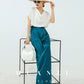 Huanzi luxury high-end silky drape blue high-waisted wide-leg pants - Anna