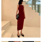 New spring and summer light luxury one-shoulder high-end slit dress- Tiomo red