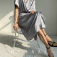 HUANZI custom designer high-end glossy silky elegant dress -Diana Pearl Gray