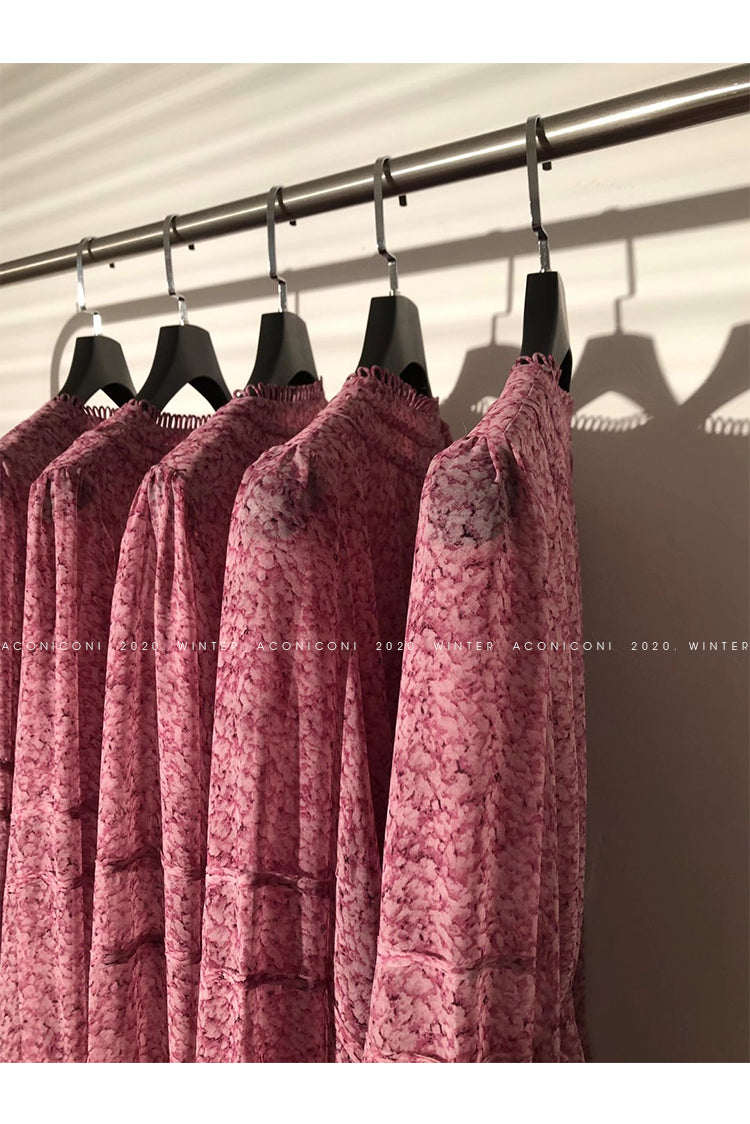 Aconiconi｜French style elegant printed floral chiffon summer dress - Nikol