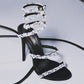 Black pearl rhinestone ankle scoil sexy open toe high heels stiletto sandals - Nooi
