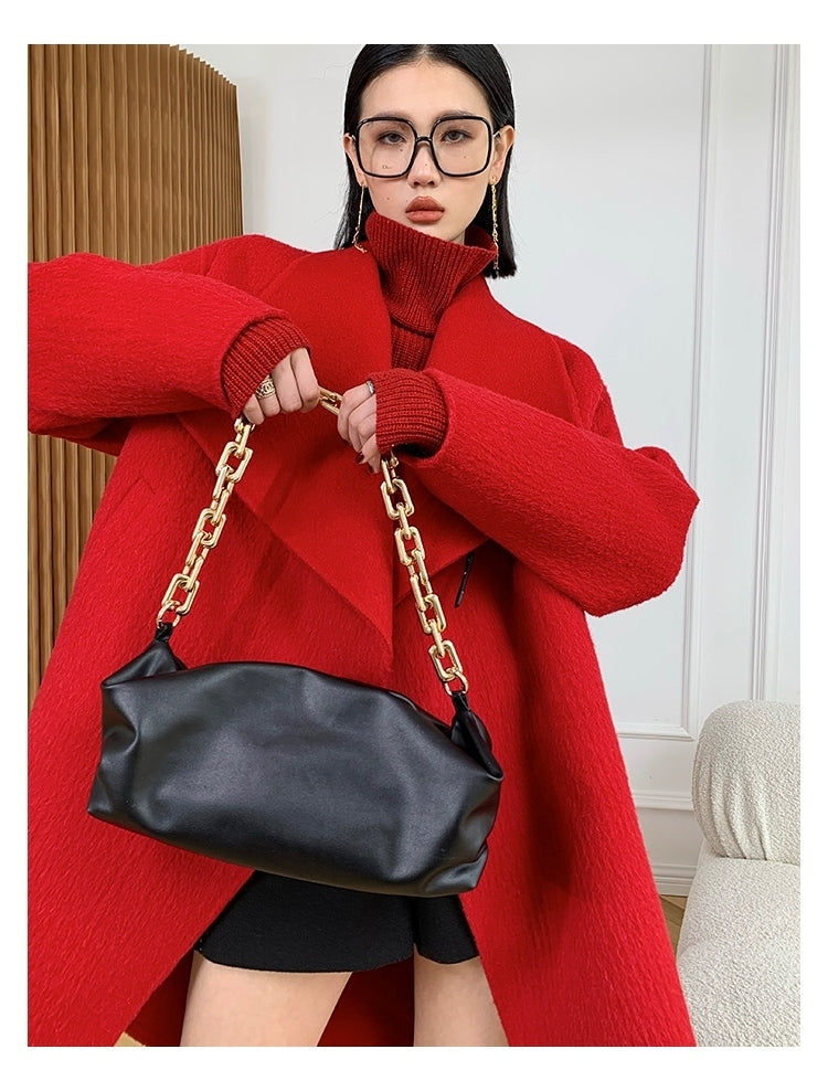 WANXO female double-sided Alpaca long-haired large lapel woolen mid-length coat - Lara