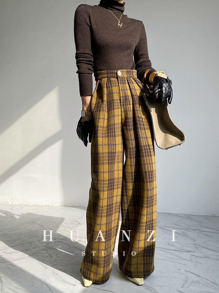 Elegant and Super Cool Wool Blend Tartan suit With Wide Culottes