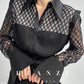 Huanzi high end custom lace plaid satin angle shoulder shirt - Bisrs Silky Black