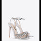 Silver stiletto high heels rhinestone open toe high heels sandals - Caliop