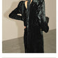 Vintage Retro highend half Turtleneck Side Slit Velvet dress - Kibeds Earl Black