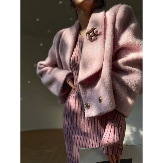 Aconiconi Pink Peach wool winter premium long short short coat - Hellion