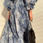 Aconiconi｜French  elegant blue print spring summer dress - hiju