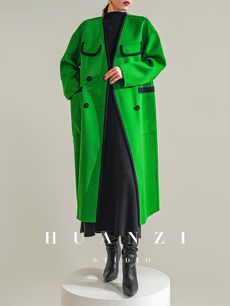 Huanzi high-definition Australian wool design sense mid-length double-sided woolen coat- Calisa