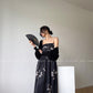 Aconiconi｜Luxury French japanese retro print tube top suspender loose dress - Kimiko