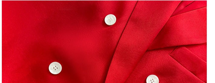 light luxury satin suit retro straight loose red blazer dress suit jacket - TII