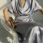 HUANZI custom designer high-end glossy silky elegant dress -Diana Crystal Pink