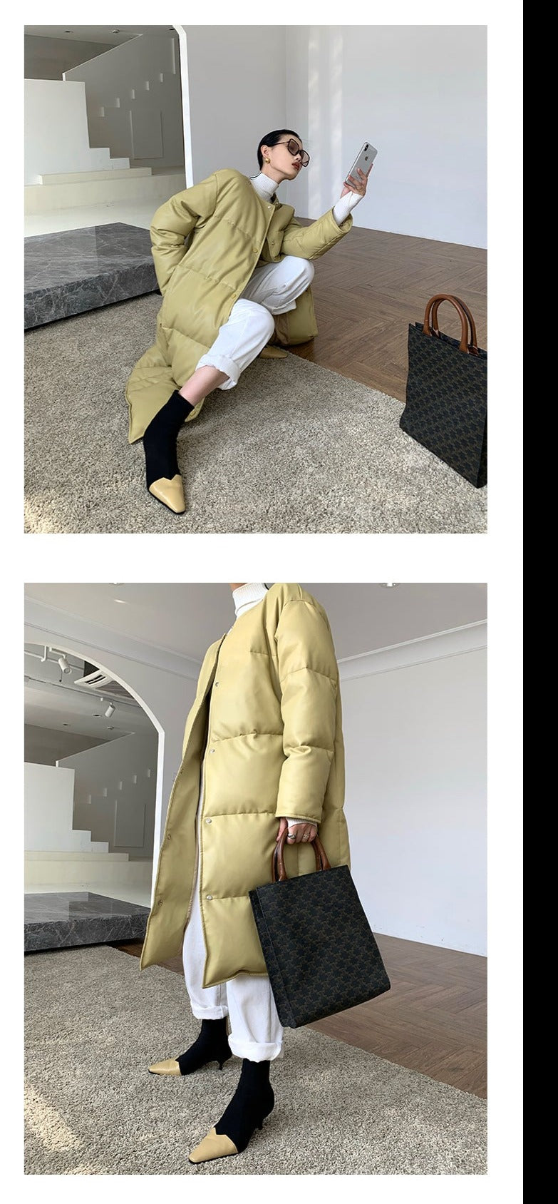 PU Leather long plus down jacket coat - Kabara Wood