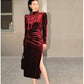 Vintage Retro highend half Turtleneck Side Slit Velvet dress - Kibeds Nissl Red