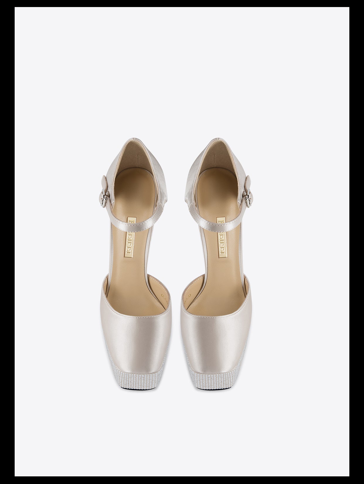 Beige Platform thick-heel rhinestone wedding mary janes heels shoes - Karea