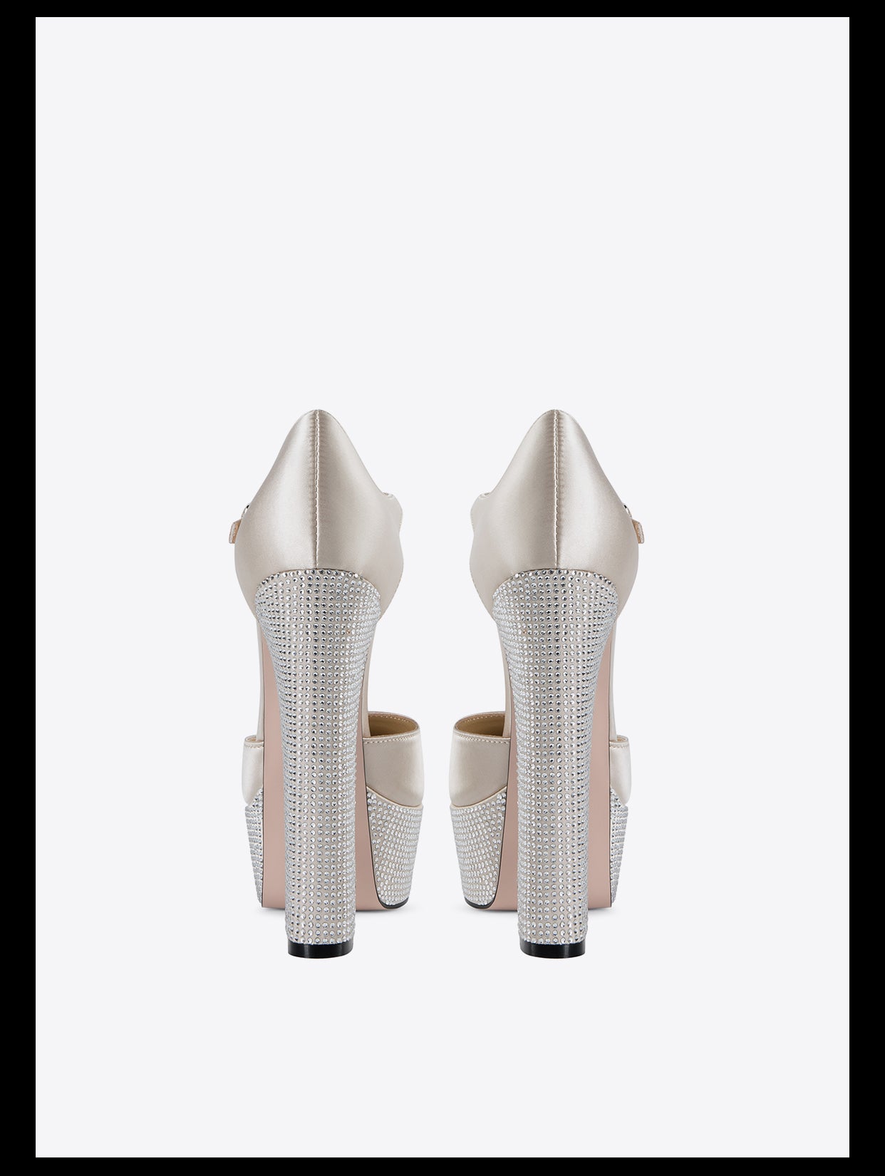 Beige Platform thick-heel rhinestone wedding mary janes heels shoes - Karea