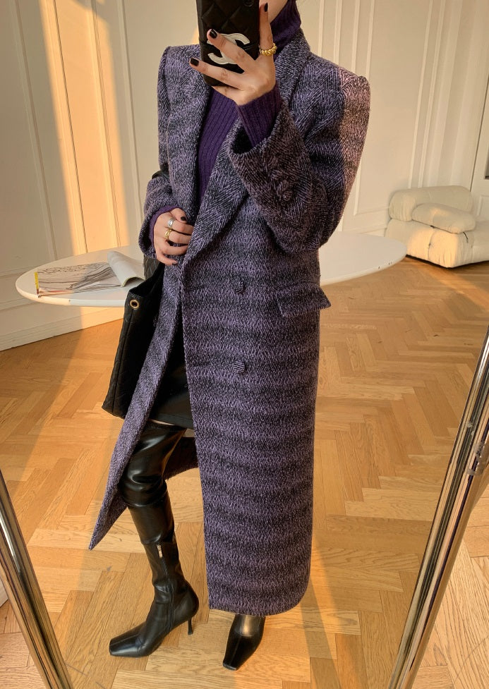 Purple WANXO coffee color herringbone quilted woolen coat new mid-length suit woolen coat- Passion