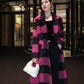 Winter New Design Sense Contrasting Pink Black Plaid Retro Wool Coat  Double-breasted Long Coat- Cochela