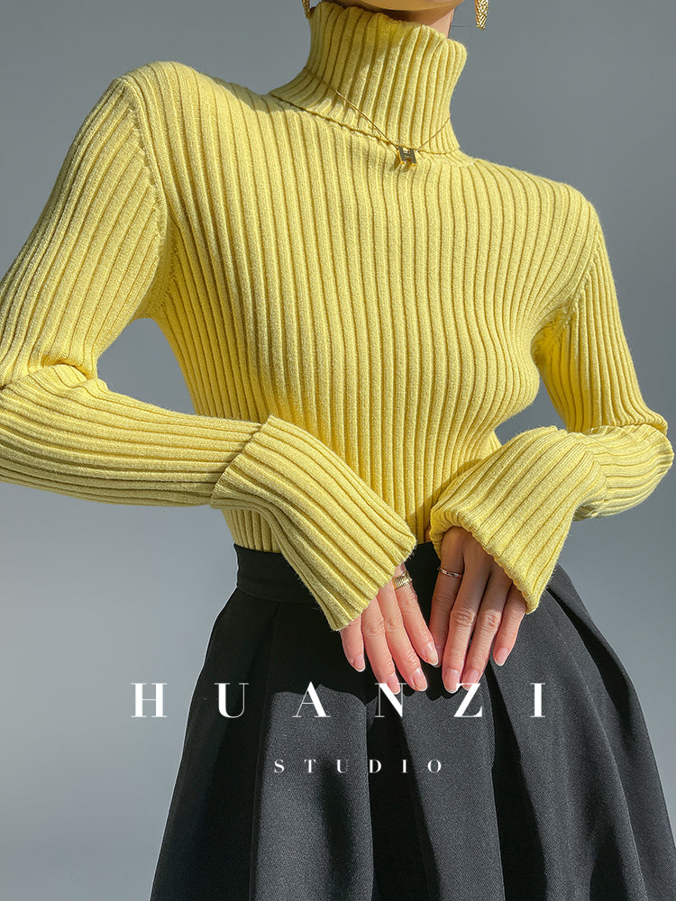 High end pile collar knitted turtleneck sweater -Sulia Cream butter