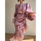 Aconiconi French vintage print high-end fishtail balloon sleeve dress- Mitte