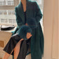 Beige WANXO vegann fur waist tie woolen coat new fashion medium and long woolen coat- Katy