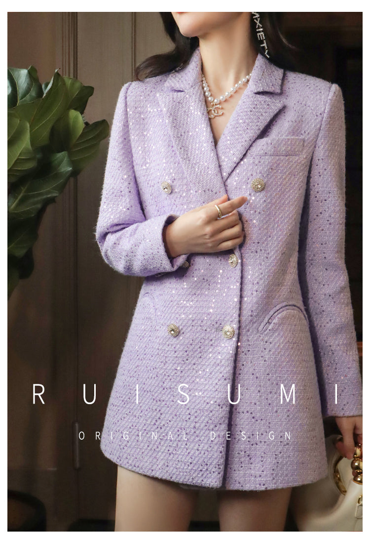 French elegant light luxury socialite high-end custom small fragrance purple sequin suit collar gentle suit jacket - Malu