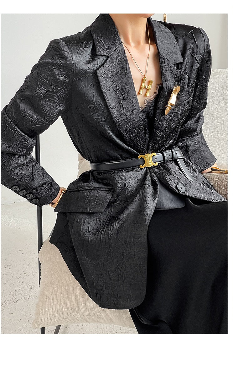 Huanzi high end designer high-quality satin jacquard suit jacket blazer - Nibi