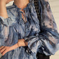 Aconiconi｜French  elegant blue print spring summer dress - hiju